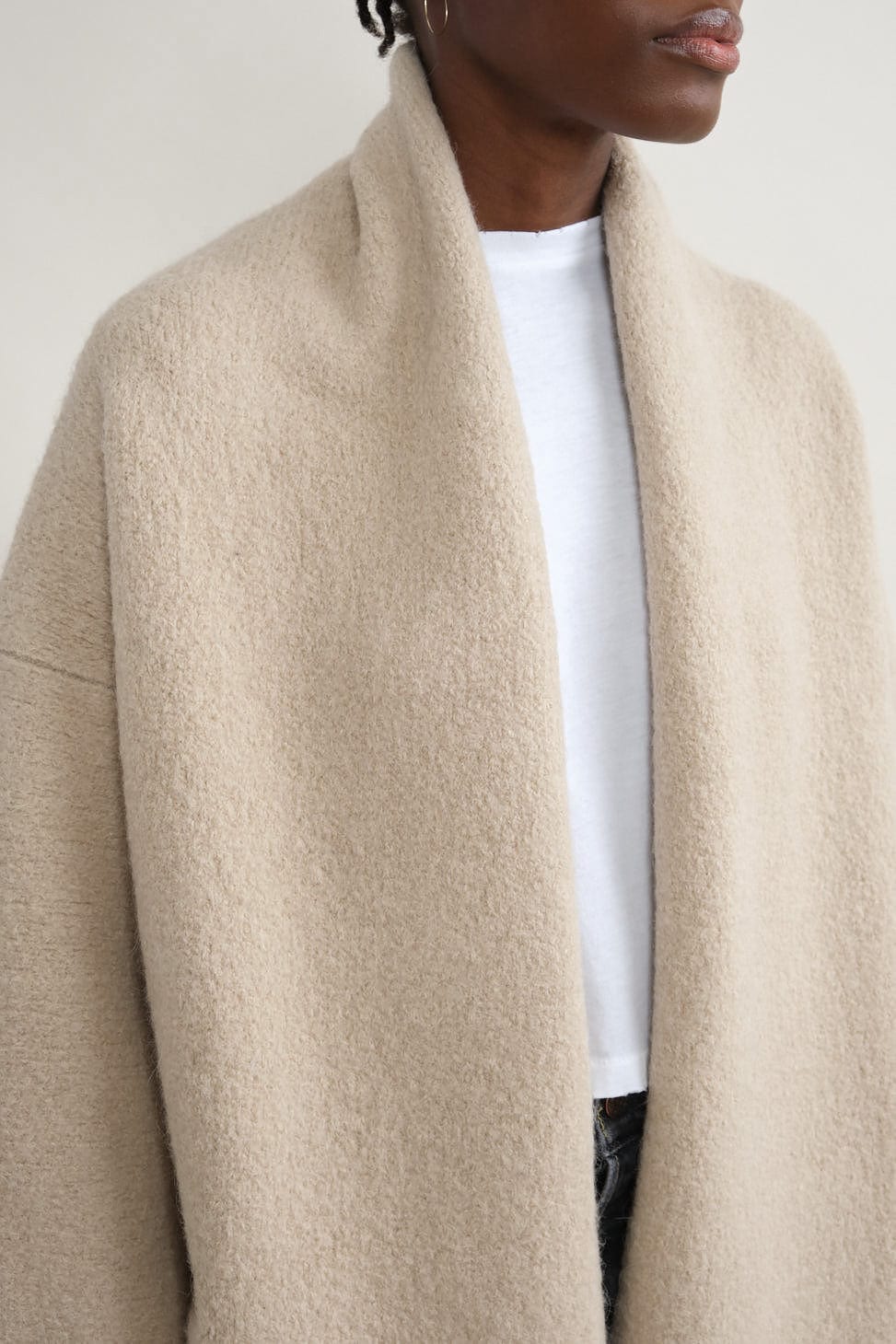 Collar on Long Shawl Cardigan in Antique