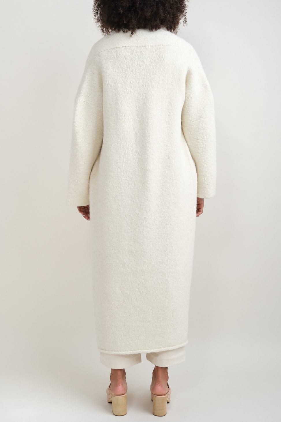 Back of Long Shawl Cardigan in Raw White
