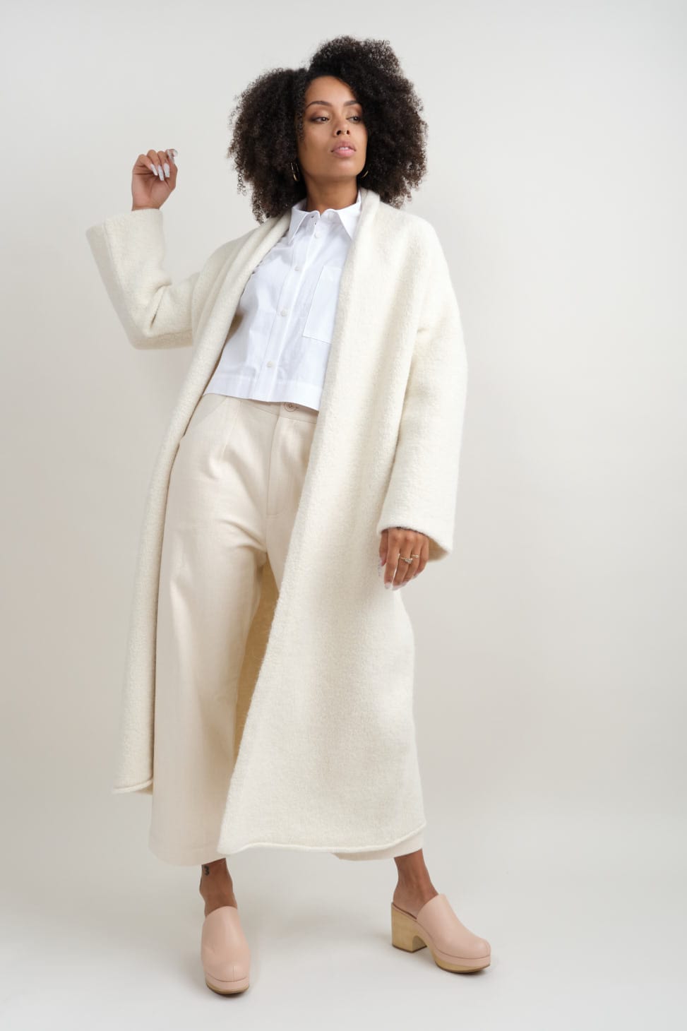 Long Shawl Cardigan in Raw White