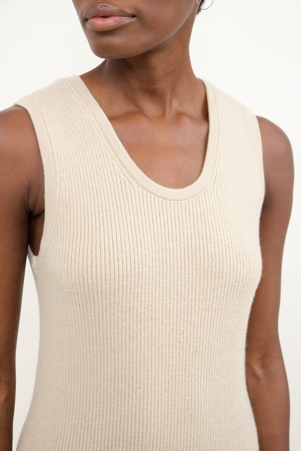 Neckline on Rib Tank Dress in Antique
