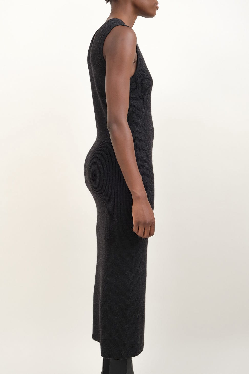 Side of Rib Tank Dress in Black Melange