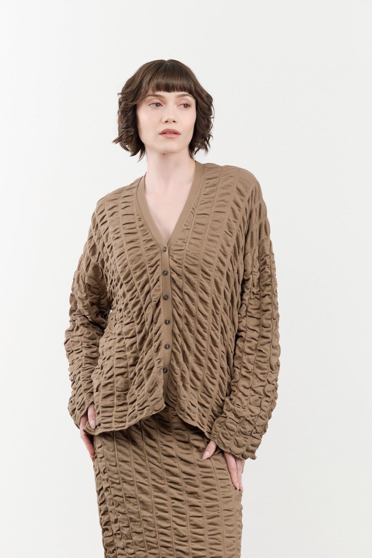 Lauren Manoogian Apparel Womens Sweaters Ruche Cardigan Earth / One Size