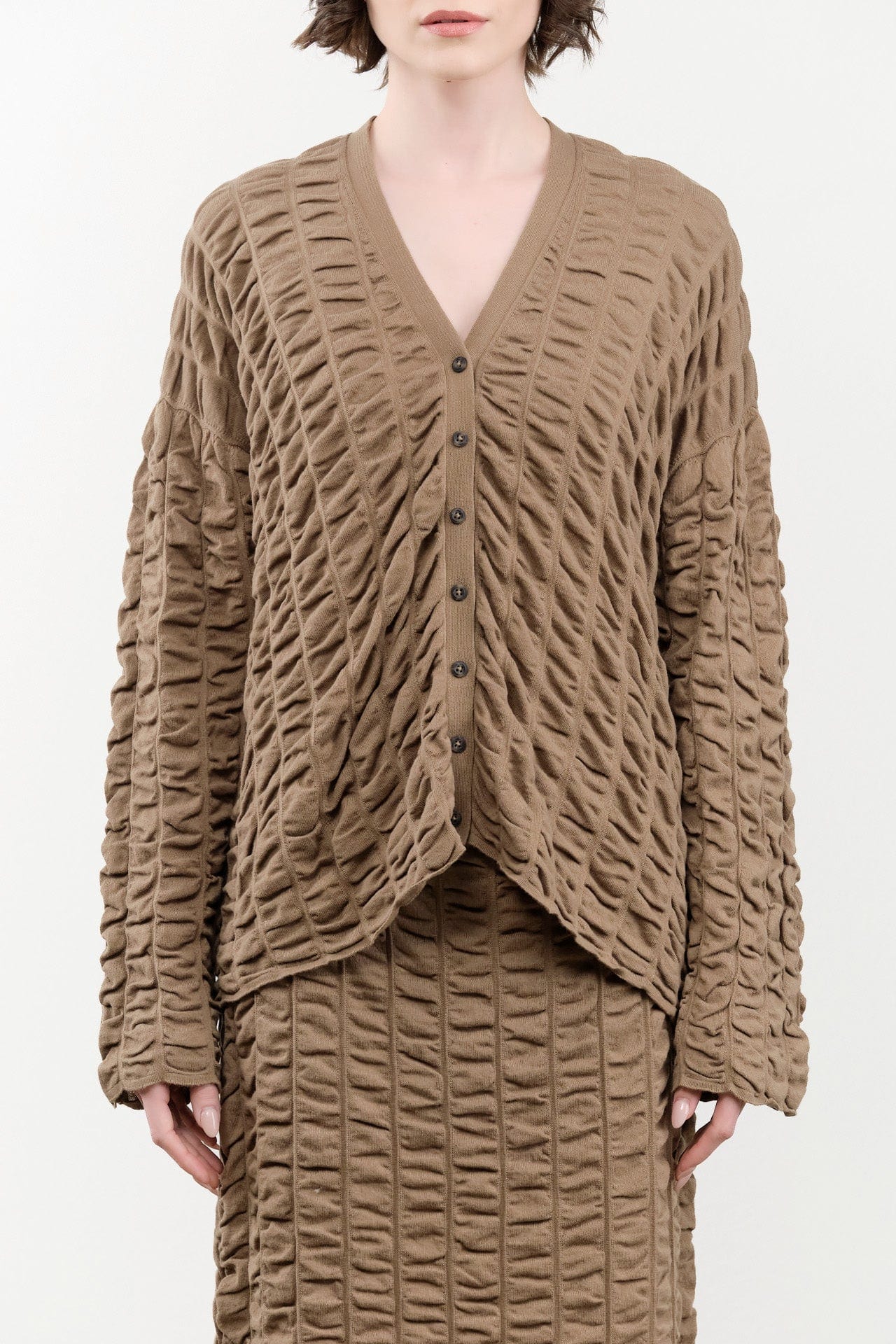 Lauren Manoogian Apparel Womens Sweaters Ruche Cardigan Earth / One Size