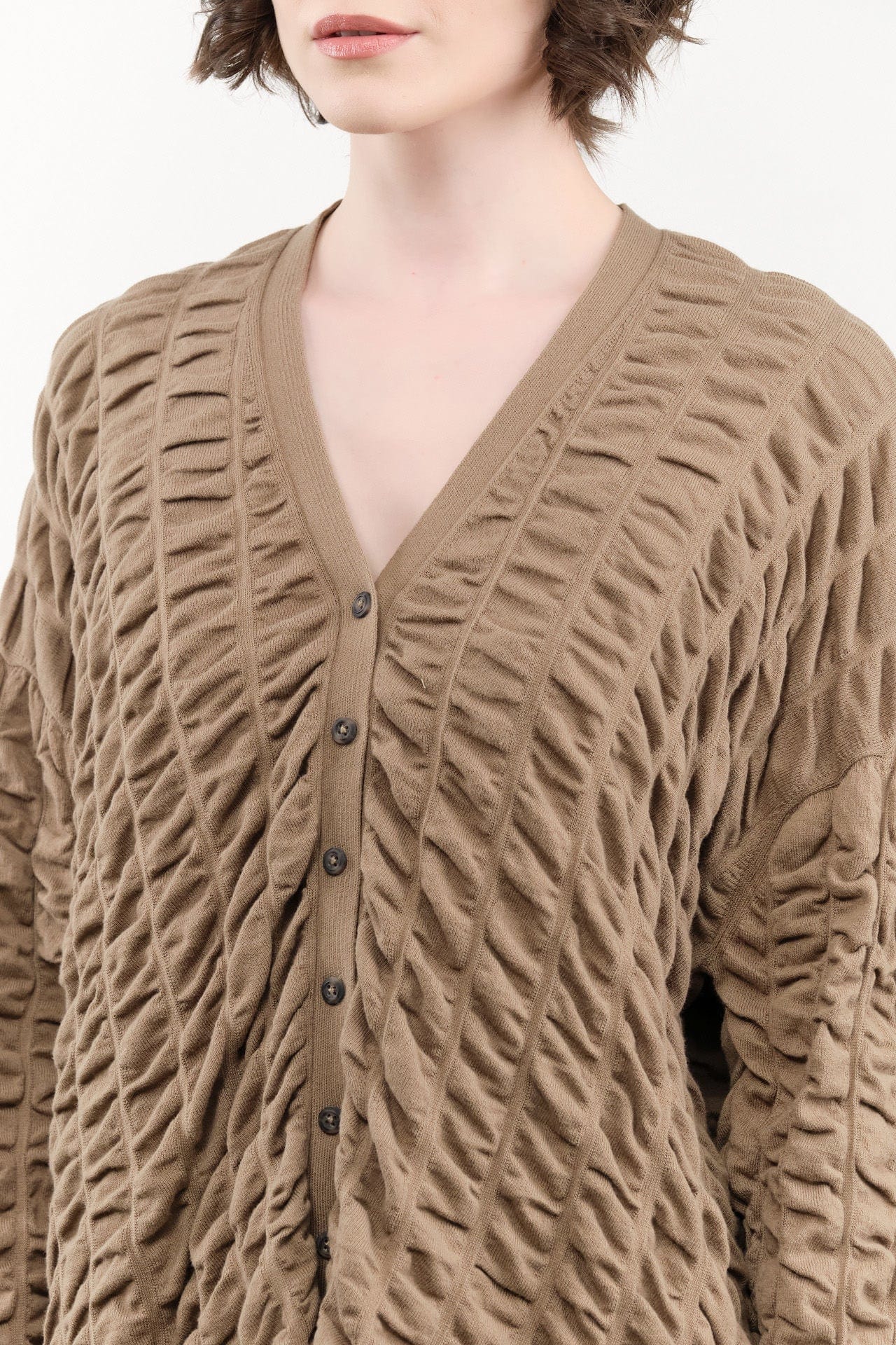 Lauren Manoogian Apparel Womens Sweaters Ruche Cardigan Earth / One Size
