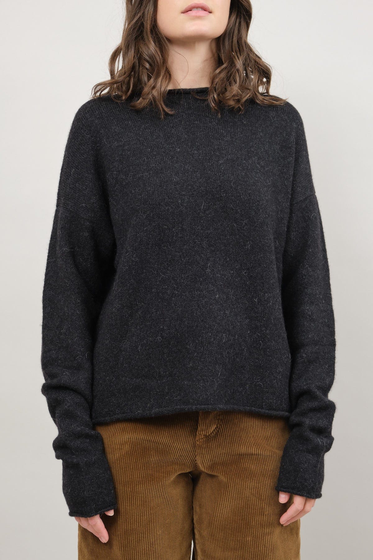 Front of Soft Crewneck in Black Melange