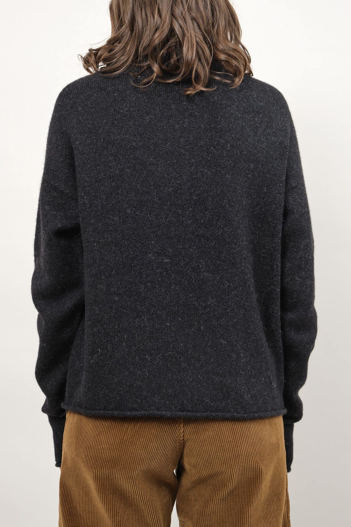 Back of Soft Crewneck in Black Melange