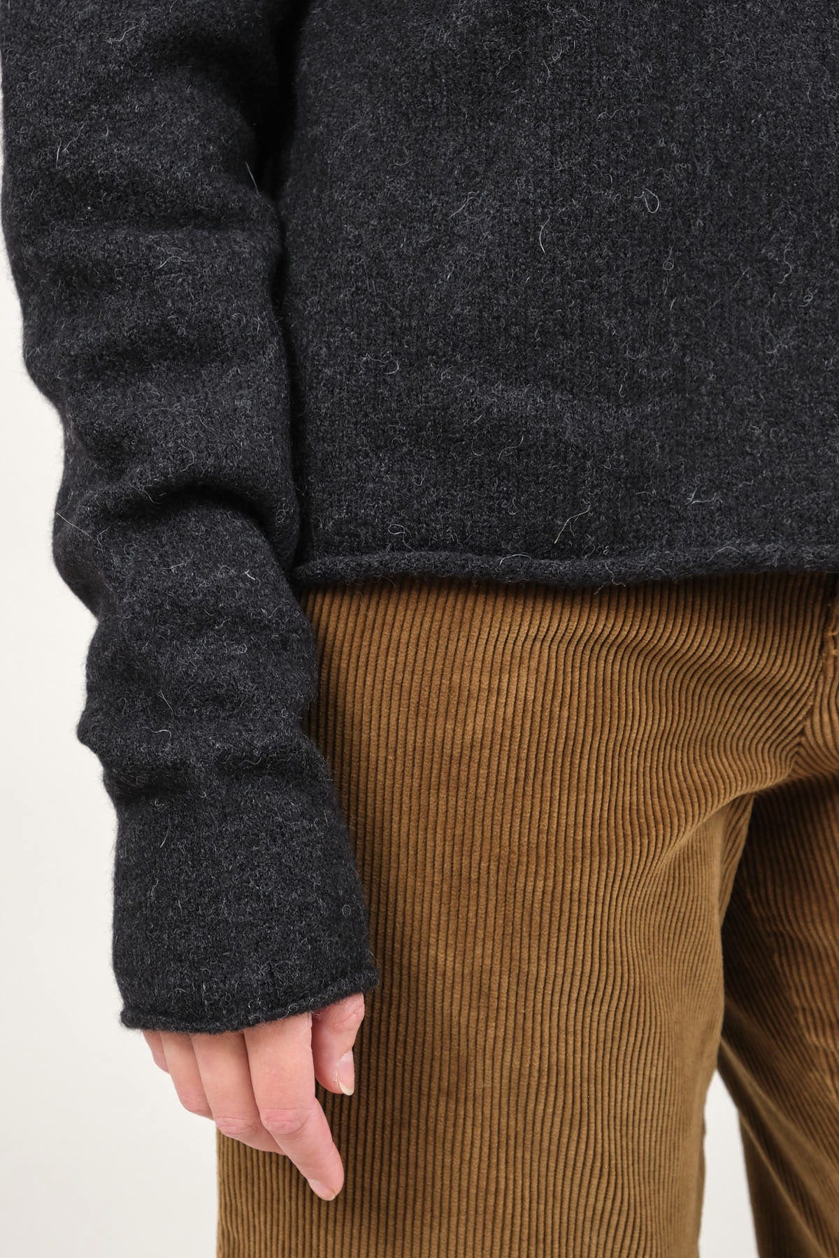 Sleeve and hemline on Soft Crewneck in Black Melange