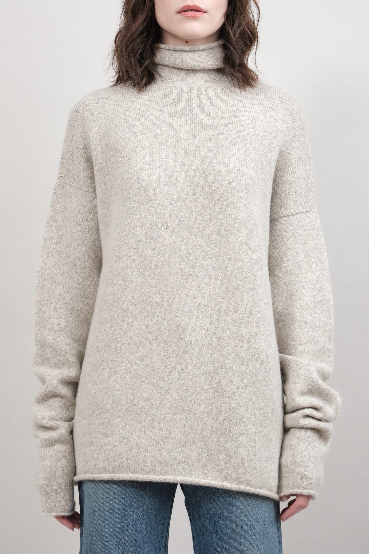 Front of Soft Funnel Sweater in Carrara