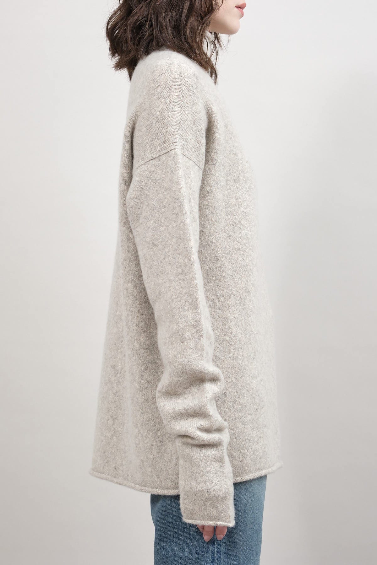 Side of Soft Funnel Sweater in Carrara