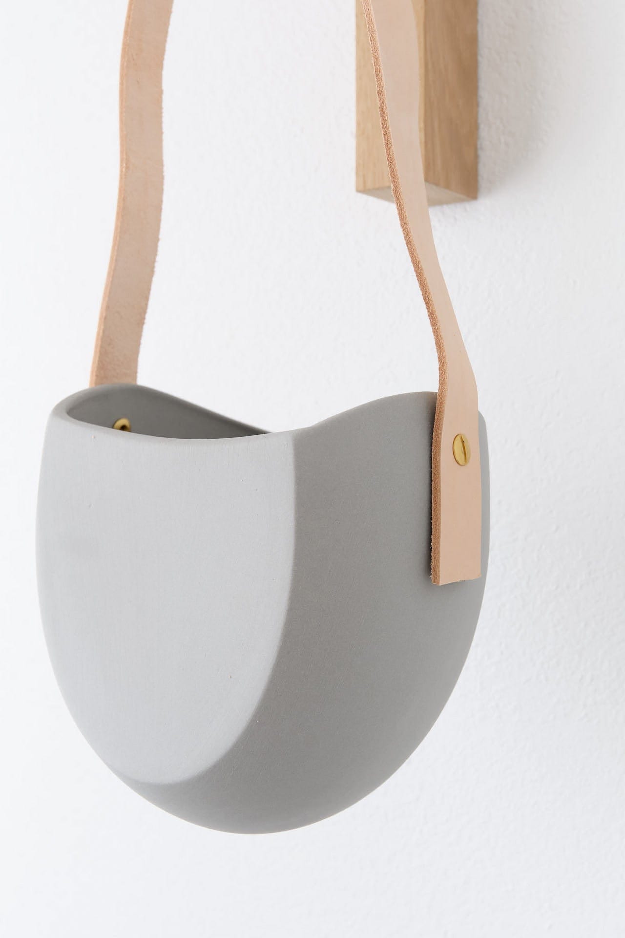 Light + Ladder Home Planters Leather Spora Planter in Stone Stone / 7" L X 5.75" W X 6.75" H