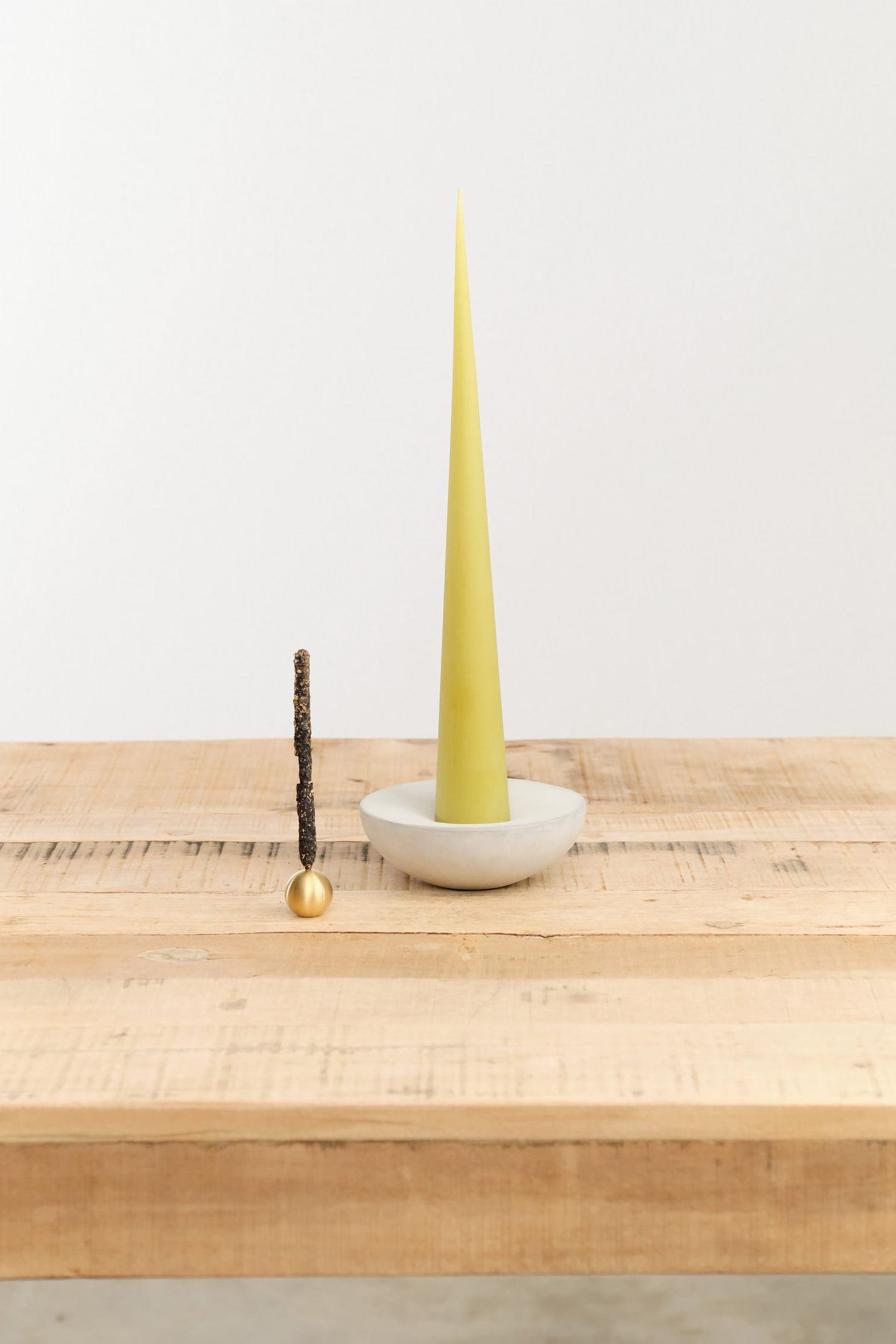 Light + Ladder Home Incense Vorta Candlestick and Incense Holder Concrete & Brass / 5” × 5” × 2”