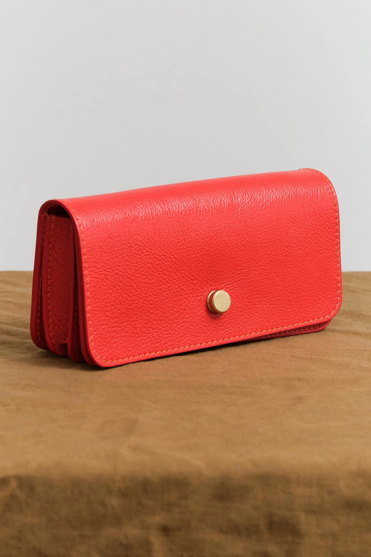 Lindquist Red Leather Hanne Accordion Wallet with Brass Detail 