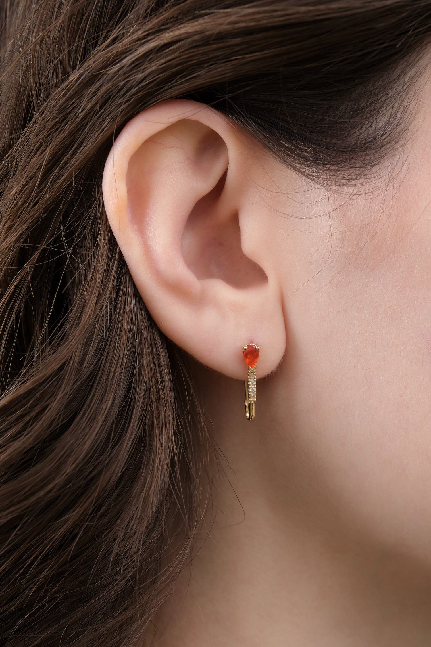 Loren Stewart Jewelry Earrings Mini Diamond Fire Opal Safety Pin Fire Opal