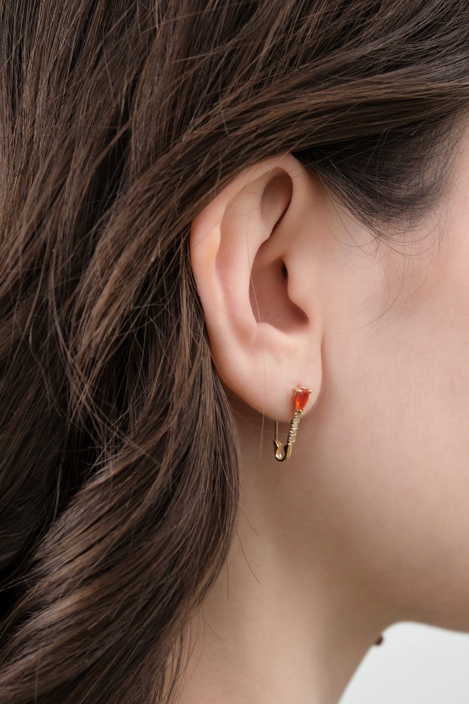 Loren Stewart Jewelry Earrings Mini Diamond Fire Opal Safety Pin Fire Opal