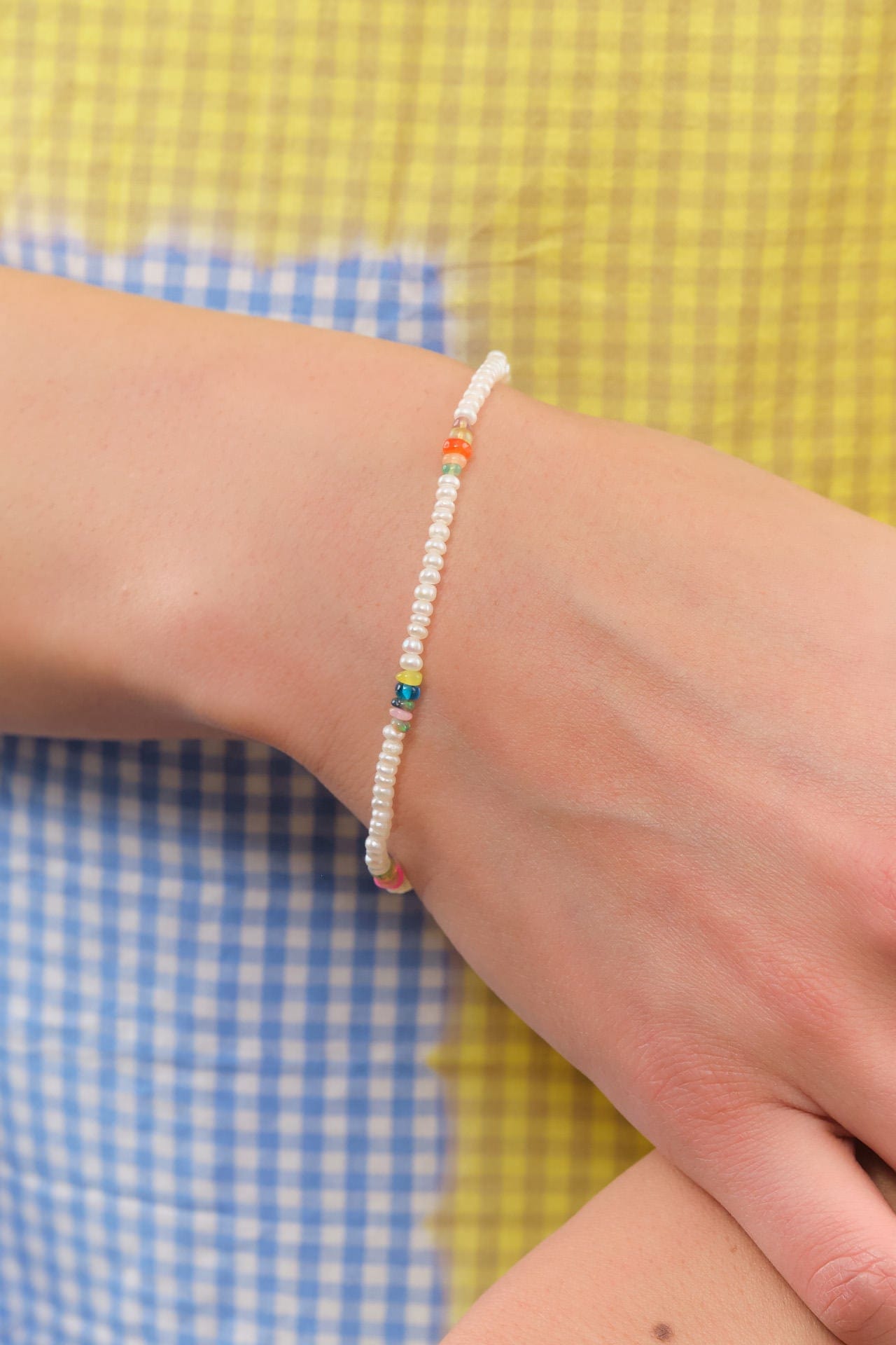 Loren Stewart Jewelry Bracelets Seed Pearl & Opal Safety Pin Bracelet 14K Yellow Gold / 7" Chain