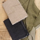Maison De Vacances Home Throws Crumpled Washed Linen Vice Versa Fringed Throw in Kaki Kaki/Givre / 55" L X 98.5" W