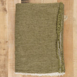 Maison De Vacances Home Throws Crumpled Washed Linen Vice Versa Fringed Throw in Kaki Kaki/Givre / 55" L X 98.5" W