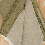 Maison De Vacances Home Throws Crumpled Washed Linen Vice Versa Fringed Throw in Kaki Kaki/Givre / 55" L X 98.5" W
