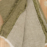 Maison De Vacances Home Throws Crumpled Washed Linen Vice Versa Fringed Throw in Kaki Kaki/Givre / 55" L X 98.5" W