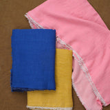 Maison De Vacances Home Throws Crumpled Washed Linen Vice Versa Fringed Throw in Cobalt Cobalt/Indigo / 55" x 98.5"