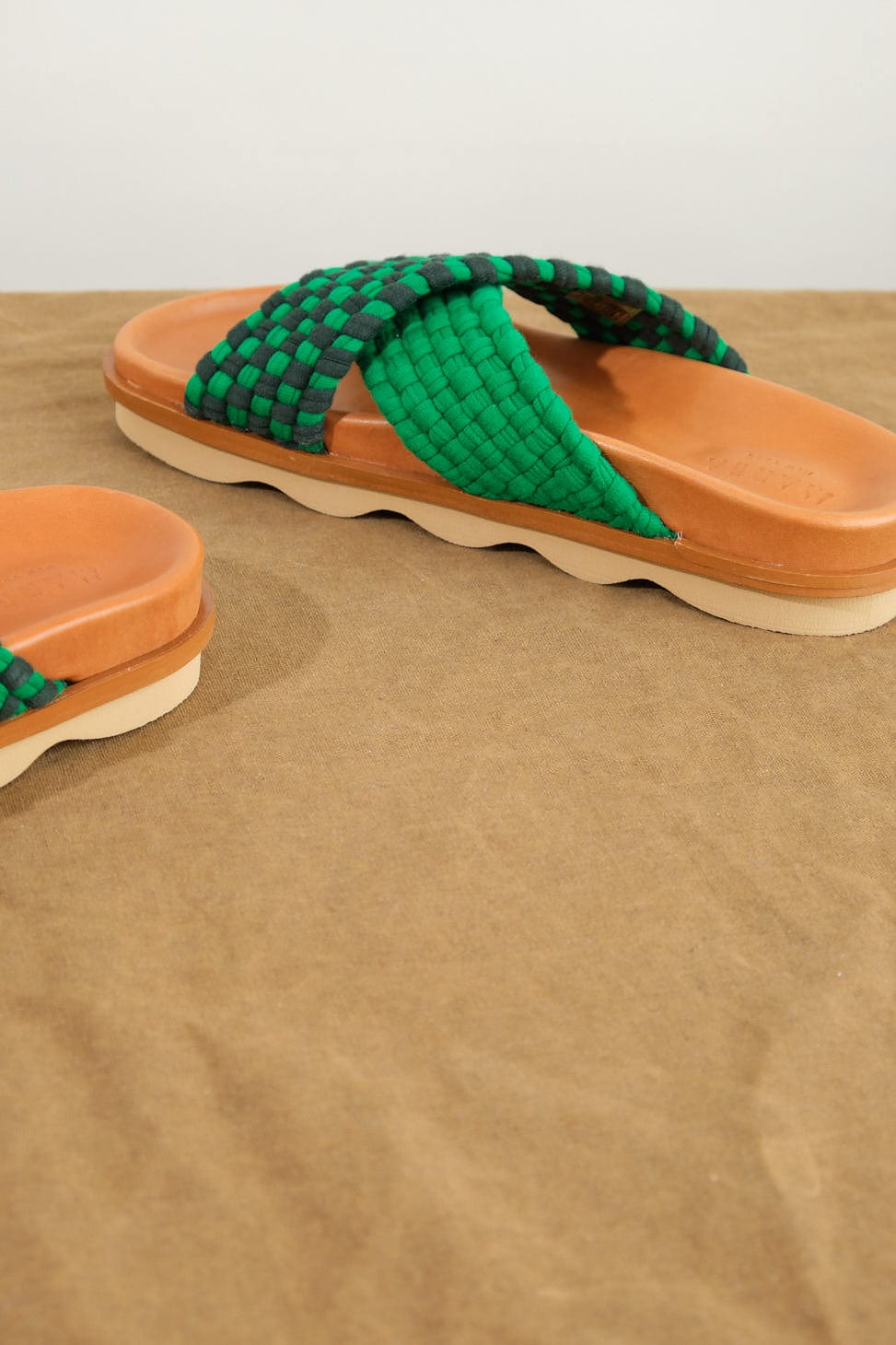 Close up of Crossover Wave Sole Sandal in Green/Dark Green