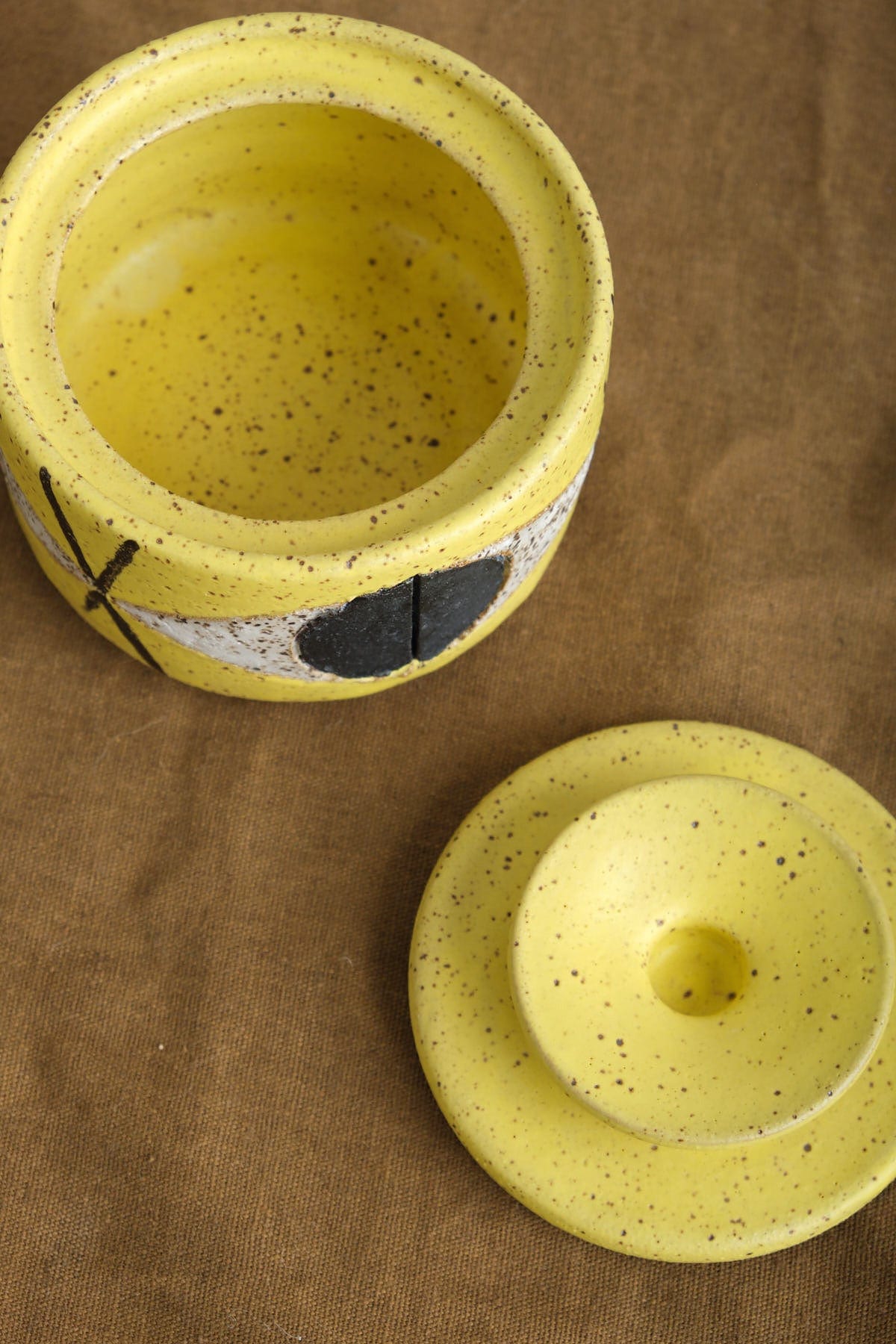 Medium Felix Jar and Lid in Yellow with speckled details