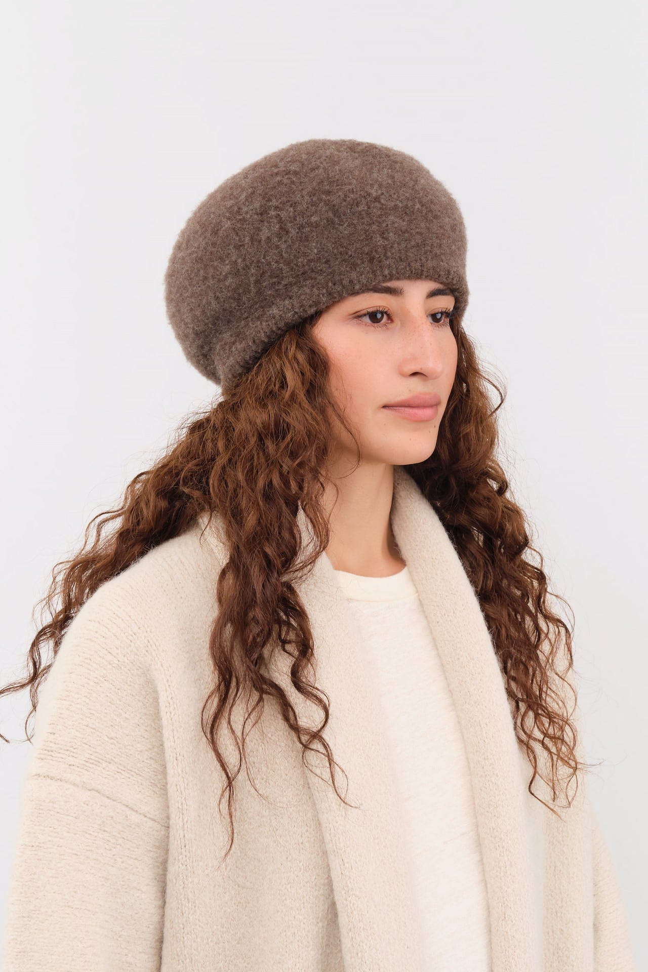Mature Ha. Accessories Hats Black Merino Wool Beret Dark Brown / One Size