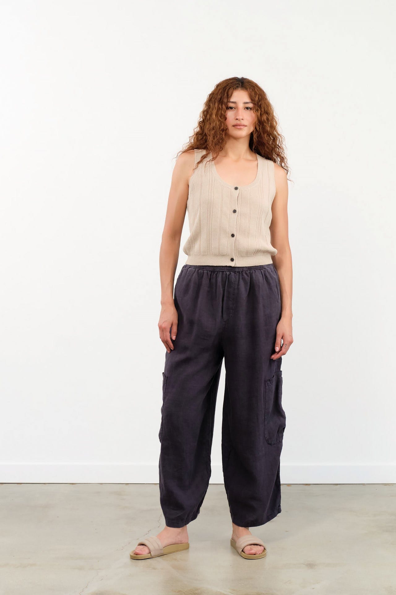 MEALS Apparel Womens Pants Linen Chef Pant in Black Sesame