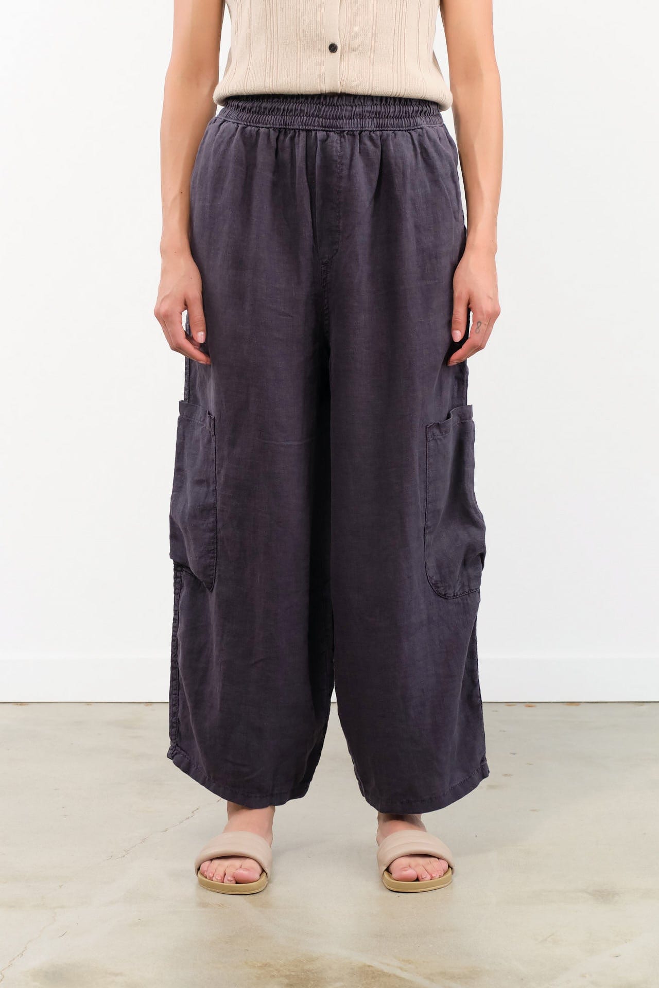 MEALS Apparel Womens Pants Linen Chef Pant in Black Sesame