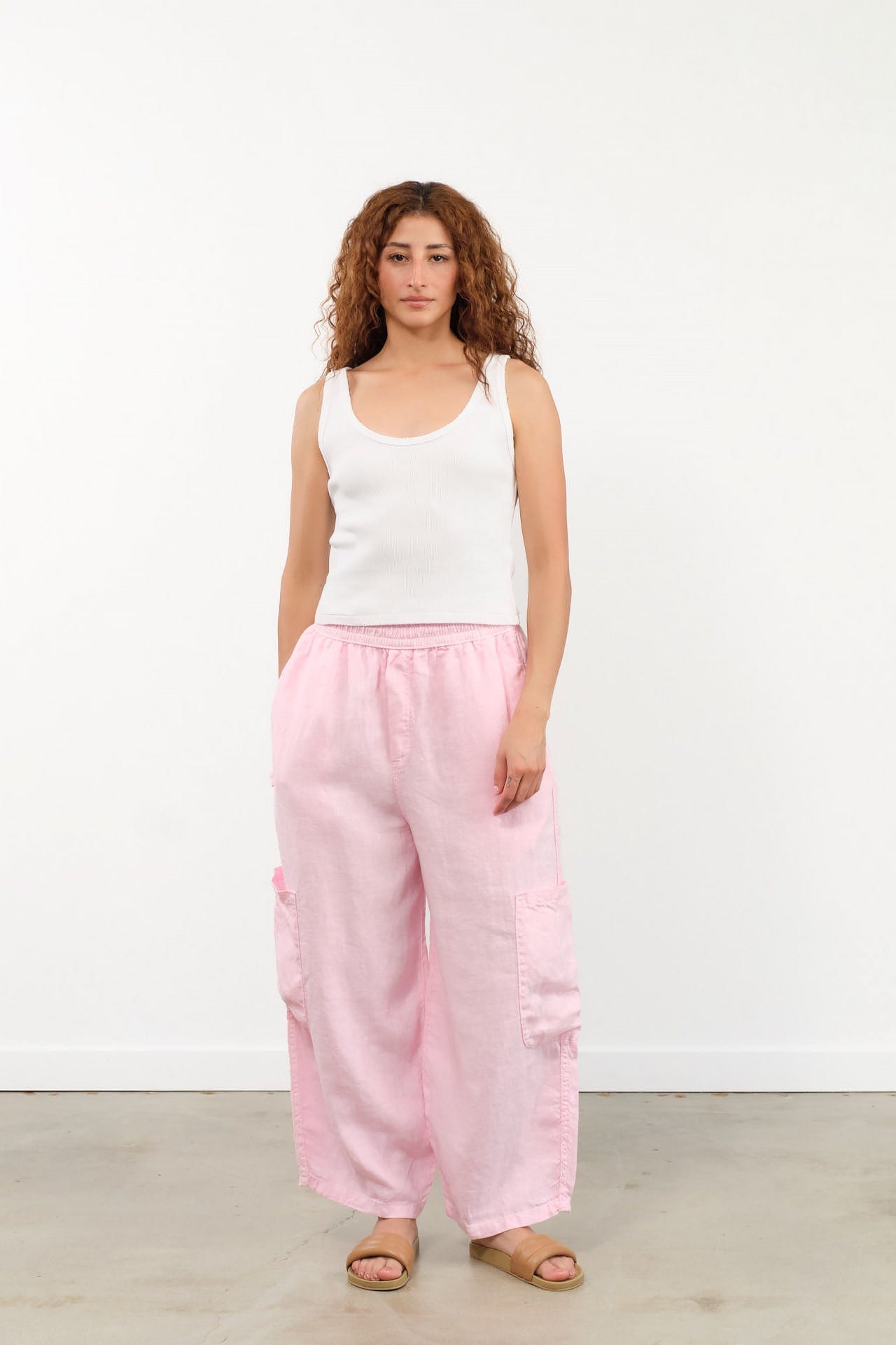 MEALS Apparel Womens Pants Linen Chef Pant in Bubblegum