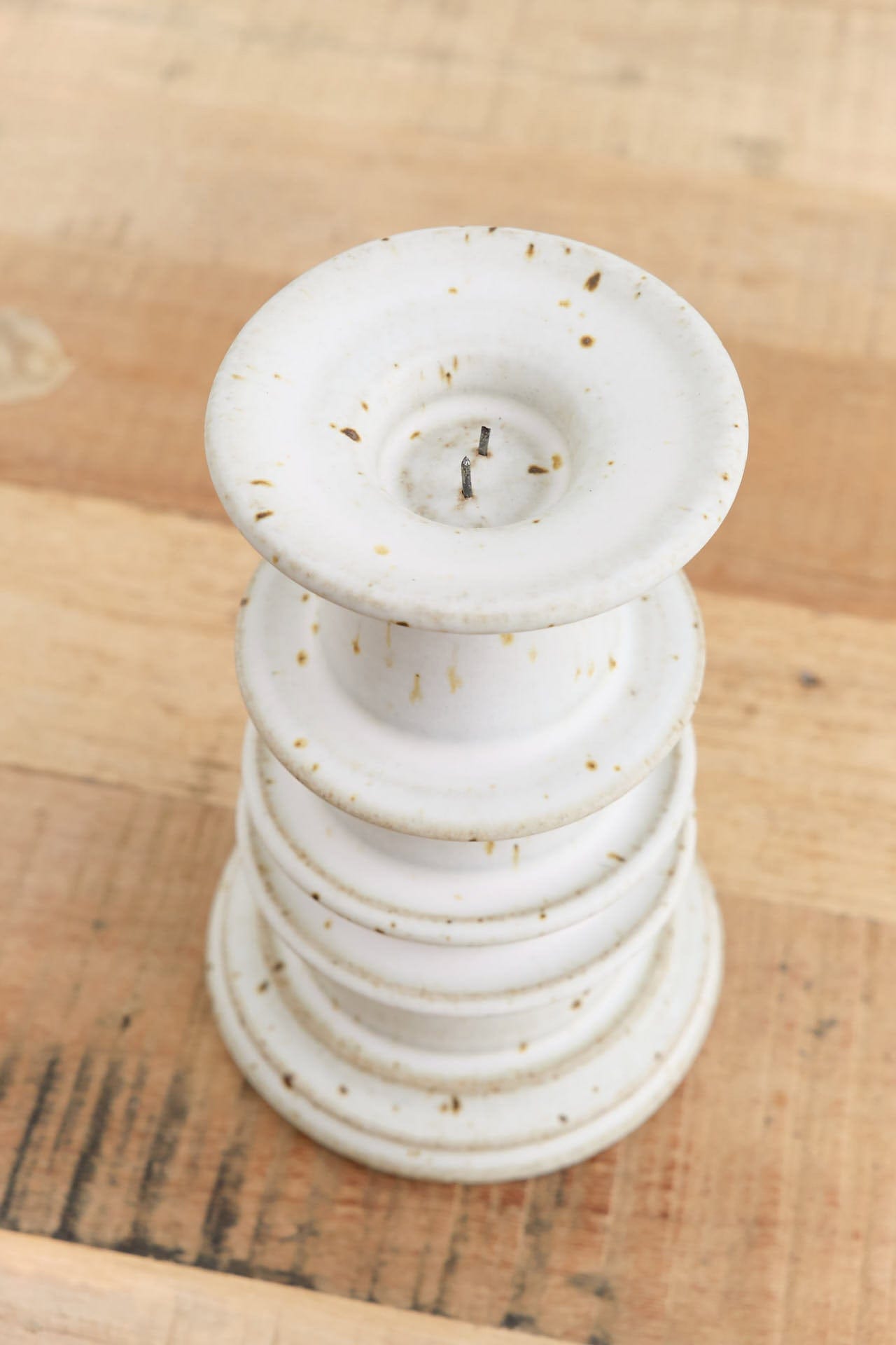 MH Ceramics Home Candle Holders Medium Temple Candlestick Alabaster / 6" H