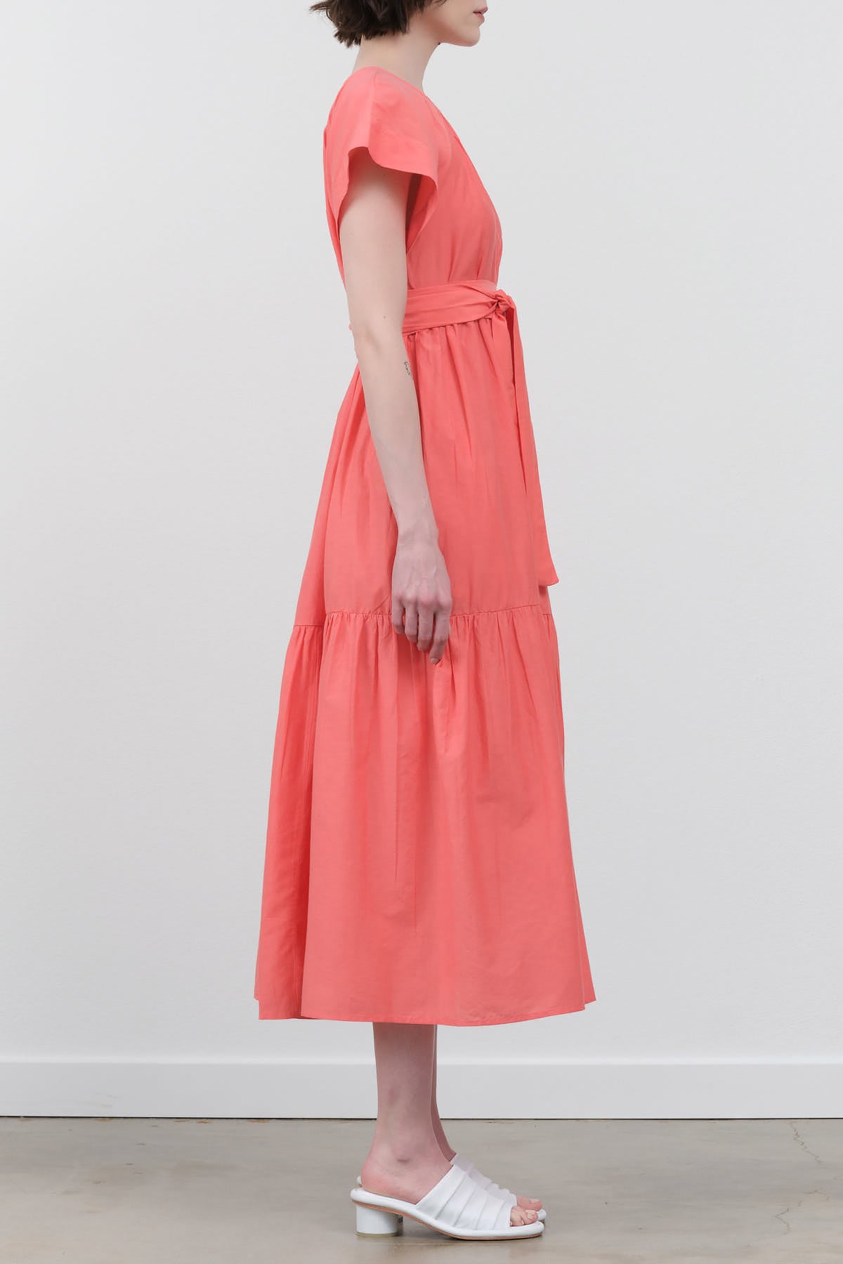 Side view of Vienna Maxi Dress in Coral