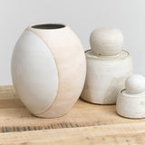 MQuan Art Ceramics Round Vessel in Full Moon White Stoneware / 9" Dia X 9.25" H