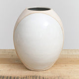 MQuan Art Ceramics Round Vessel in Full Moon White Stoneware / 9" Dia X 9.25" H