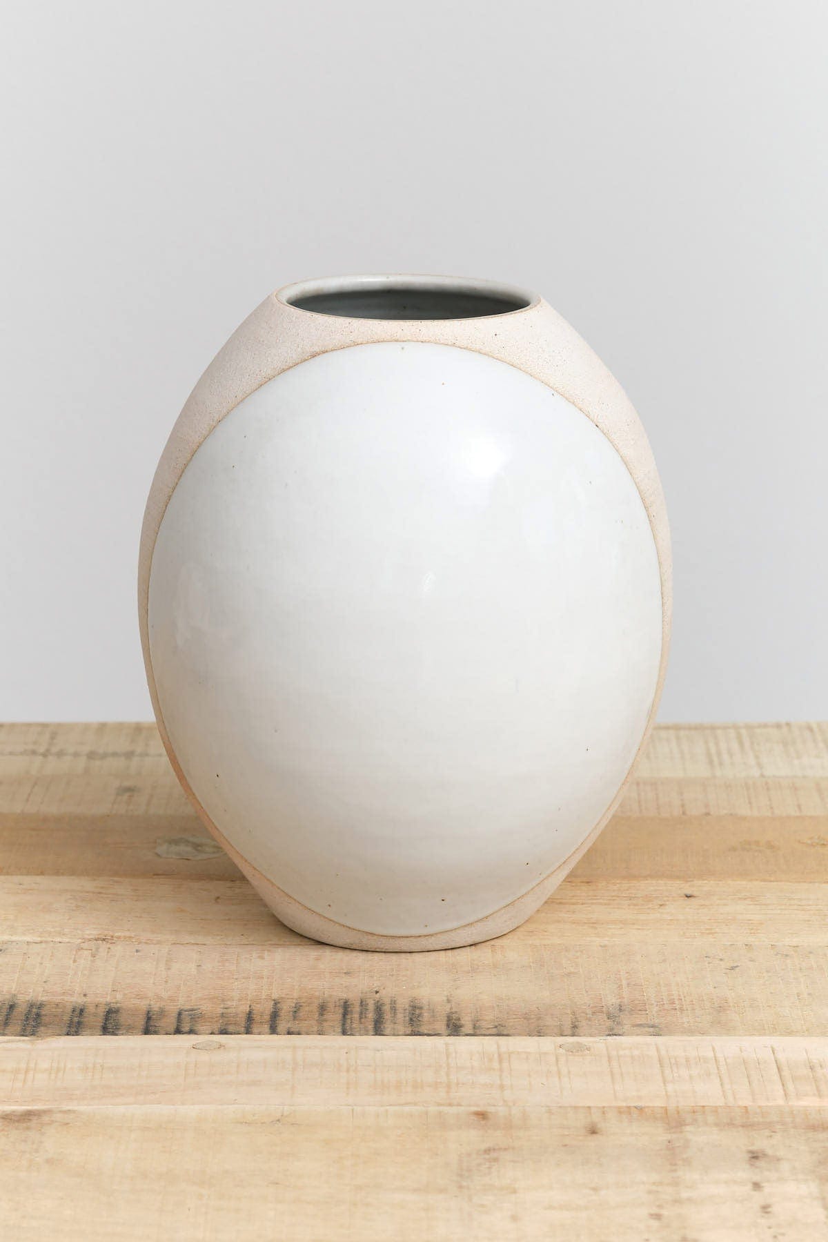 MQuan Art Ceramics Round Vessel in Full Moon White Stoneware / 9" Dia X 9.25" H