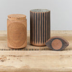 MQuan Art Ceramics Small Tall Vessel in Black Stripes Tucker Stripes Black