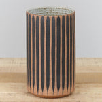 MQuan Art Ceramics Small Tall Vessel in Black Stripes Tucker Stripes Black