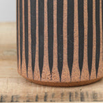 MQuan Art Ceramics Small Tall Vessel in Black Stripes Tucker Stripes Black