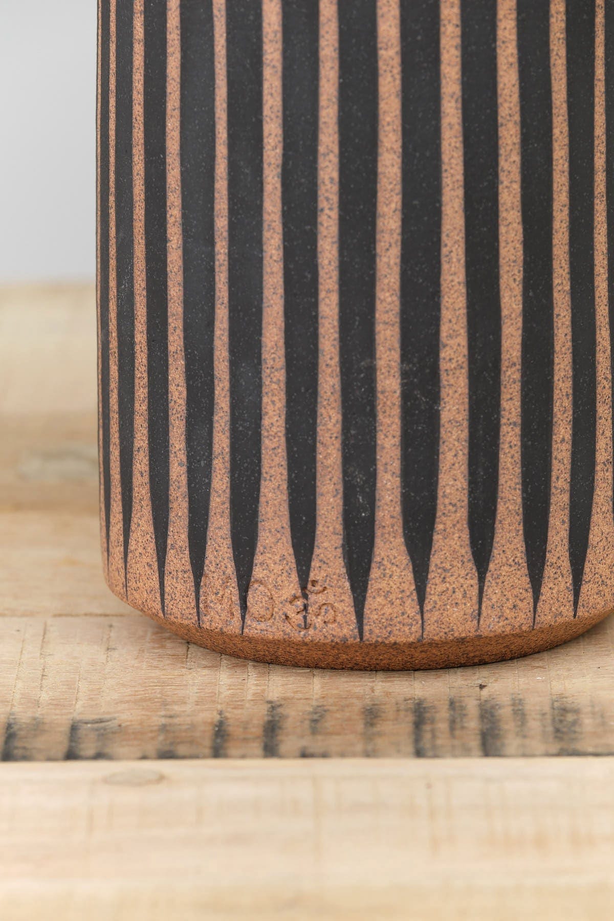 MQuan Art Ceramics Small Tall Vessel in Black Stripes Tucker Stripes Black