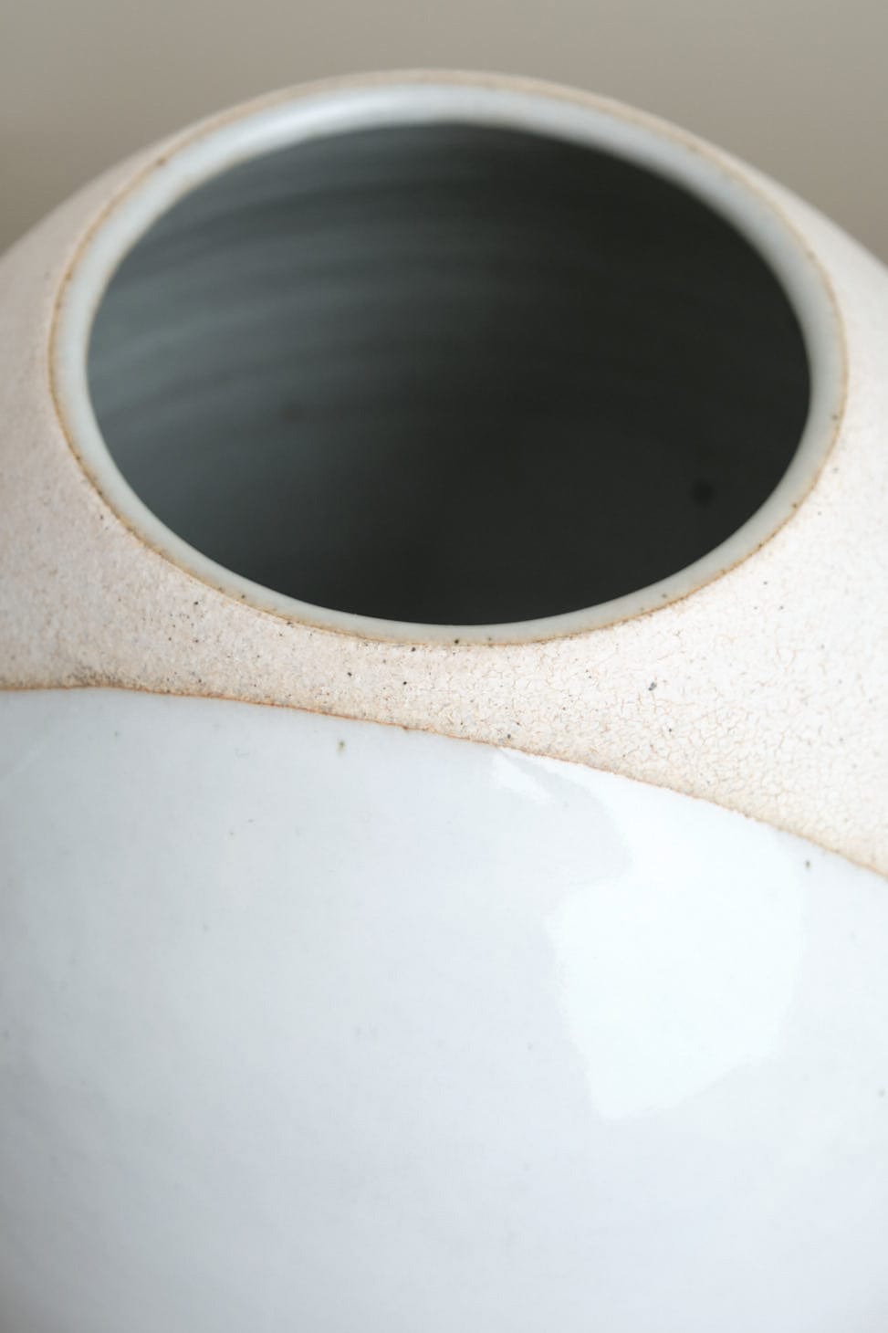 MQuan Art Ceramics Round Vessel in Full Moon White Stoneware / 9" Dia X 9.25" H