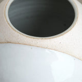 MQuan Art Ceramics Round Vessel in Full Moon White Stoneware / 9" Dia X 9.25" H