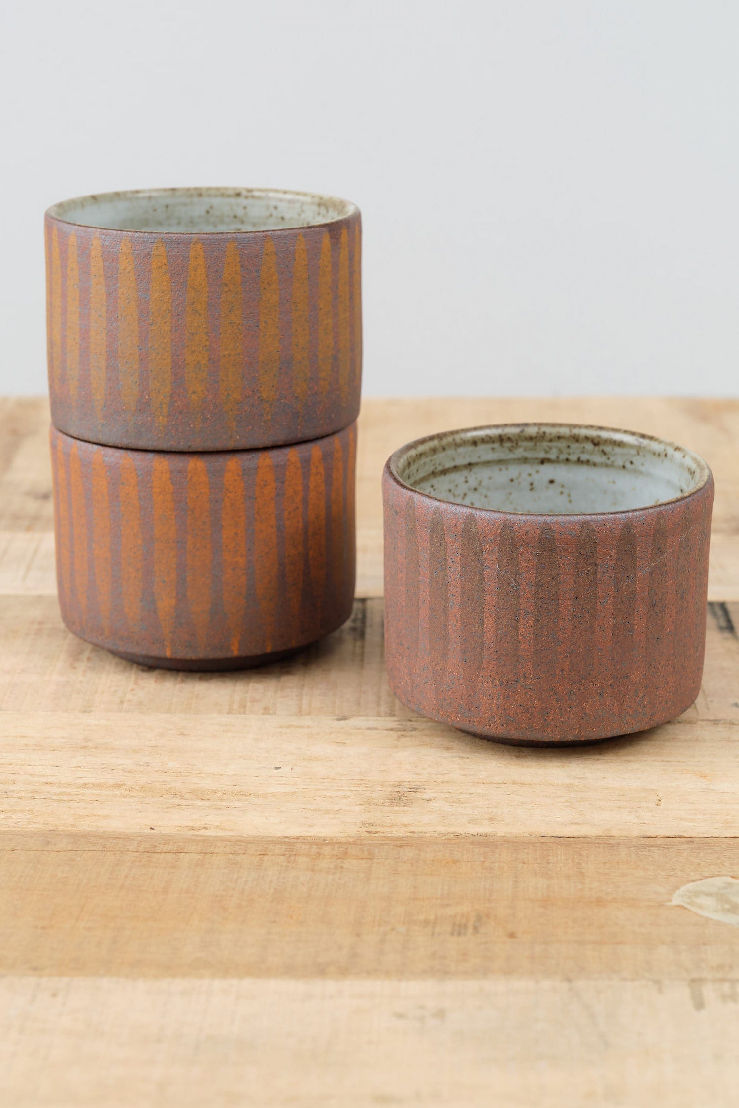 MQuan Art Ceramics Tea Bowl in Stripe Med Brown Stripe Med Brown / 4" Dia X 3" H