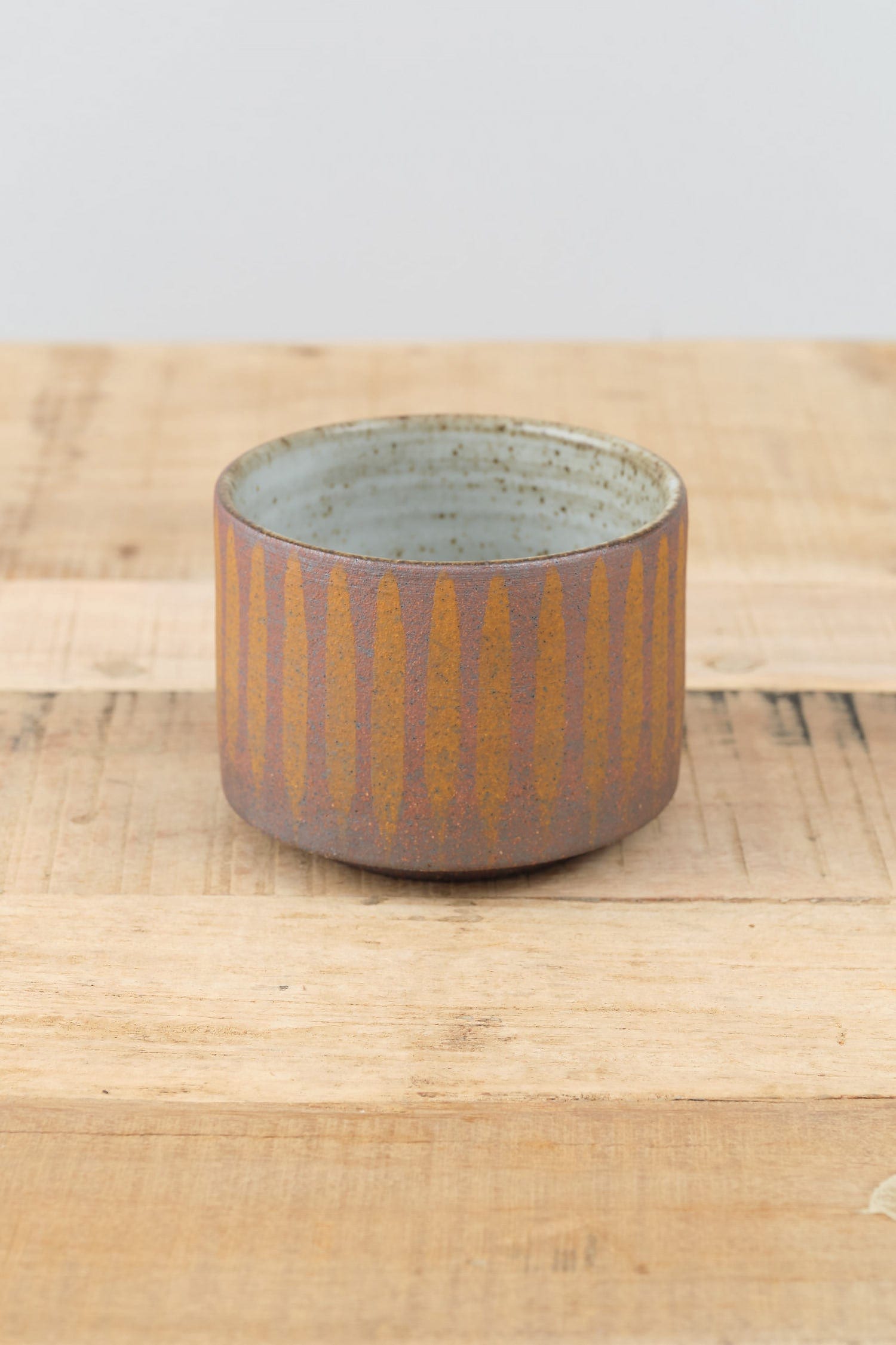 MQuan Art Ceramics Tea Bowl in Stripe Yellow Stripe Yellow / 4" Dia X 3" H