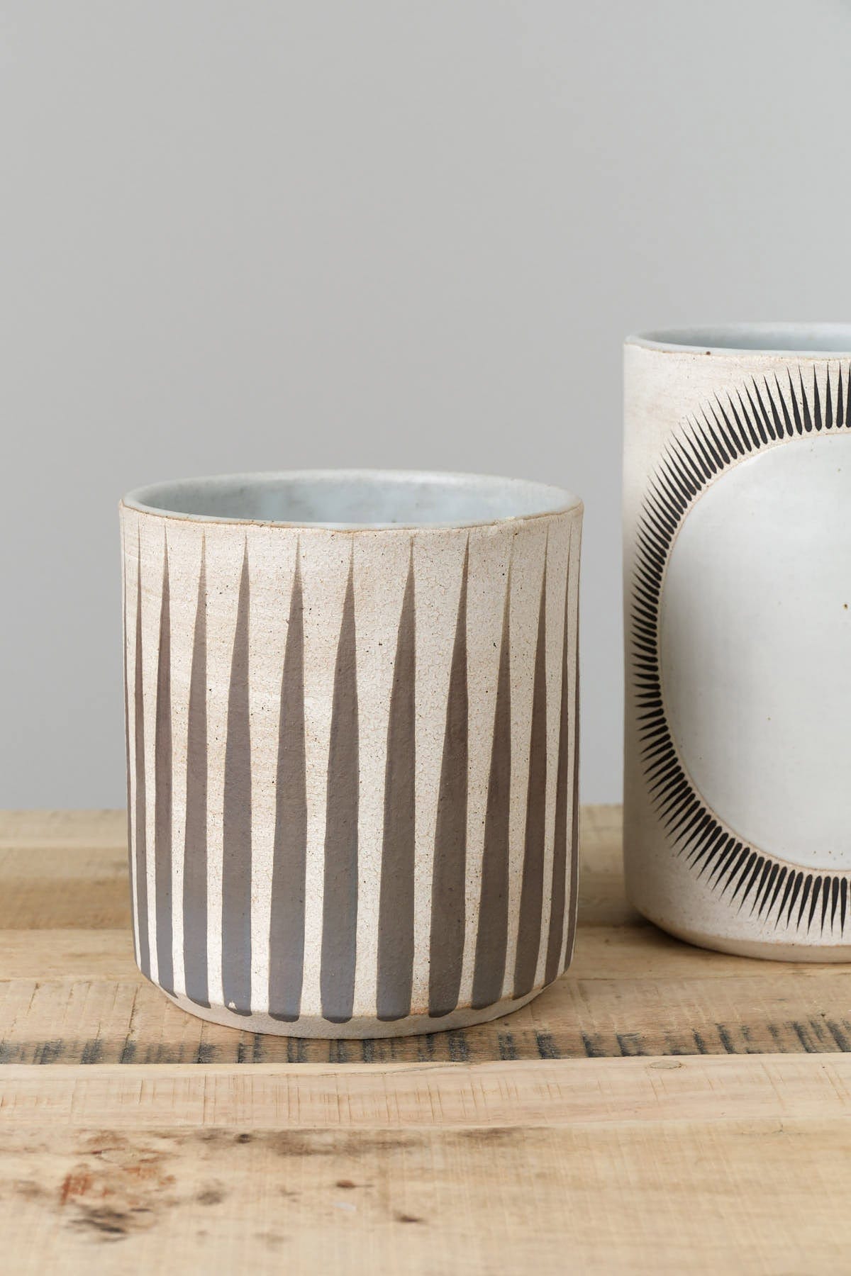 MQuan Art Ceramics Wide Vessel Grey Stripes / 7" D X 7.5" H