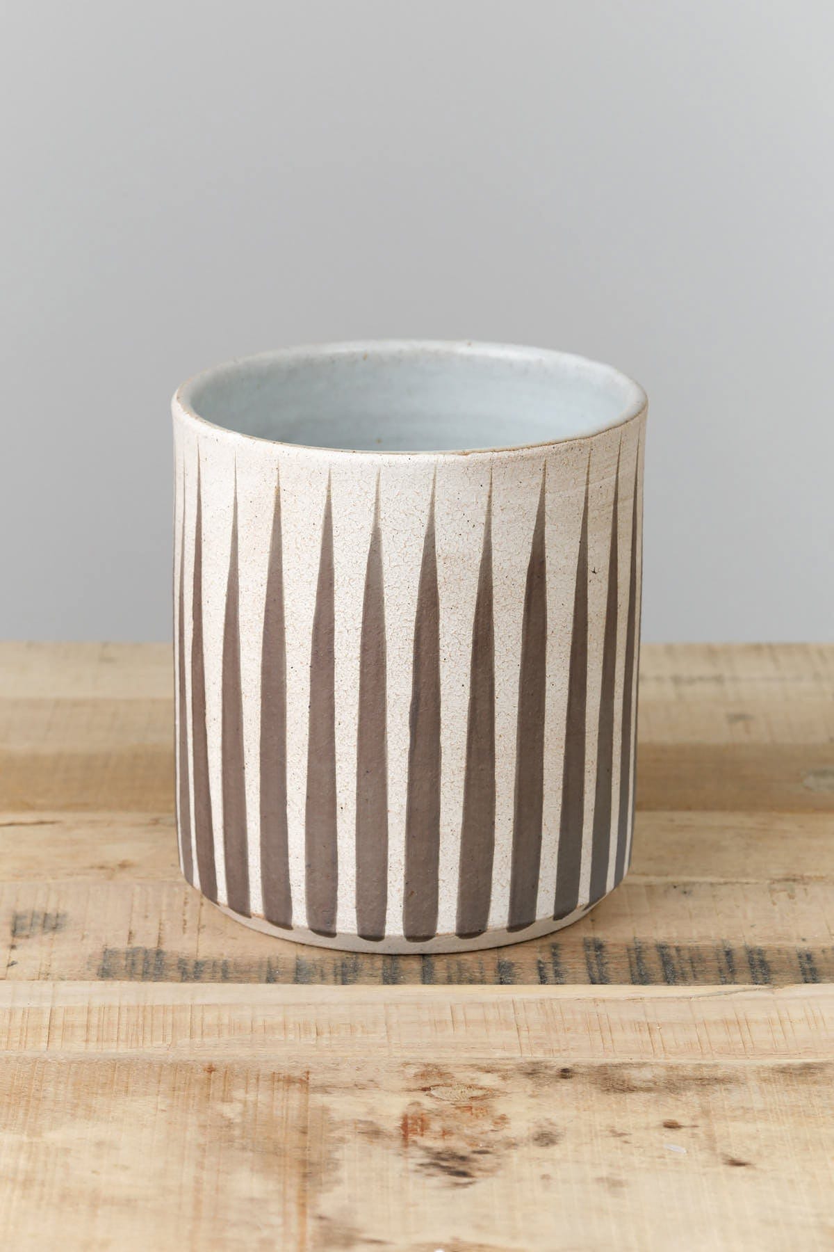 MQuan Art Ceramics Wide Vessel Grey Stripes / 7" D X 7.5" H