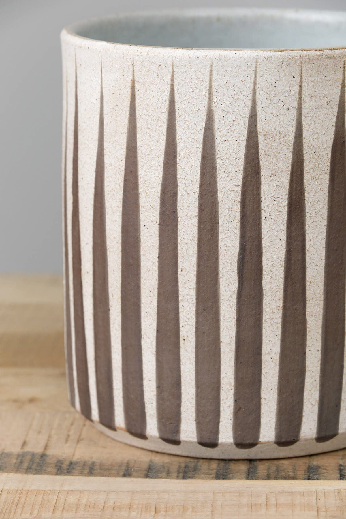 MQuan Art Ceramics Wide Vessel Grey Stripes / 7" D X 7.5" H