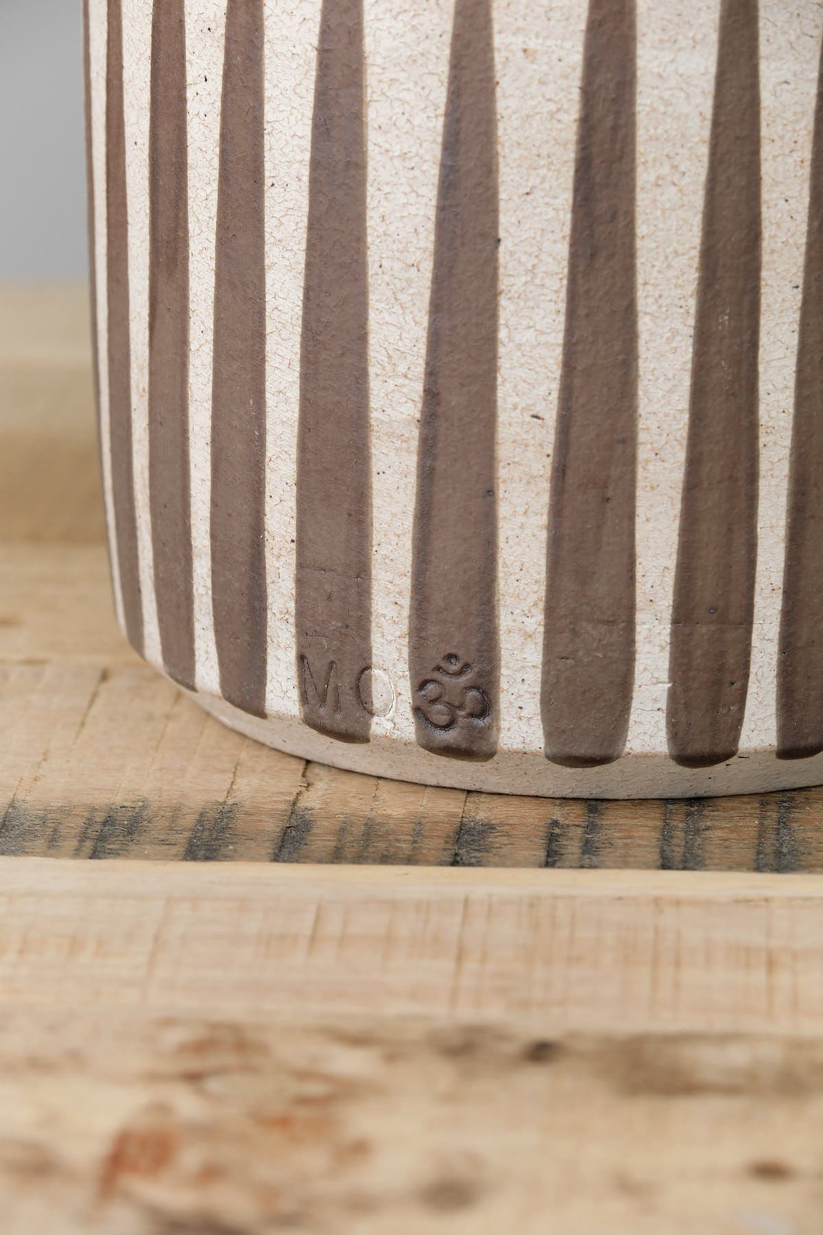 MQuan Art Ceramics Wide Vessel Grey Stripes / 7" D X 7.5" H