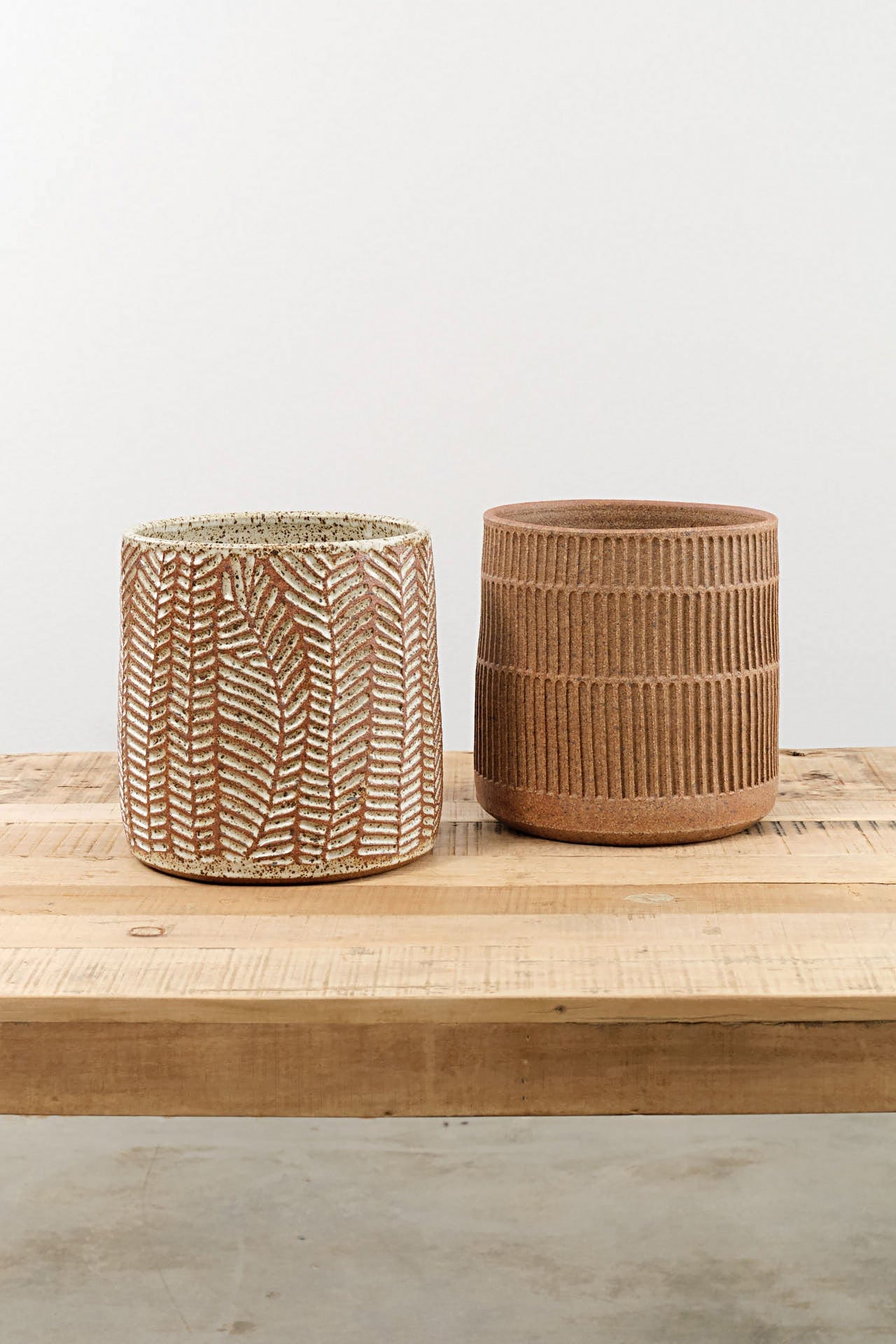 white woven planter Mt. Washington Pottery 10" Fern Planter in Raw Clay/Speckled White – Cedar & Hyde Mercantile