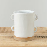 Mt. Washington Pottery Home Kitchen Containers Double Looped Handle Cache Pot White/Natural / 6" D X 7.5" H