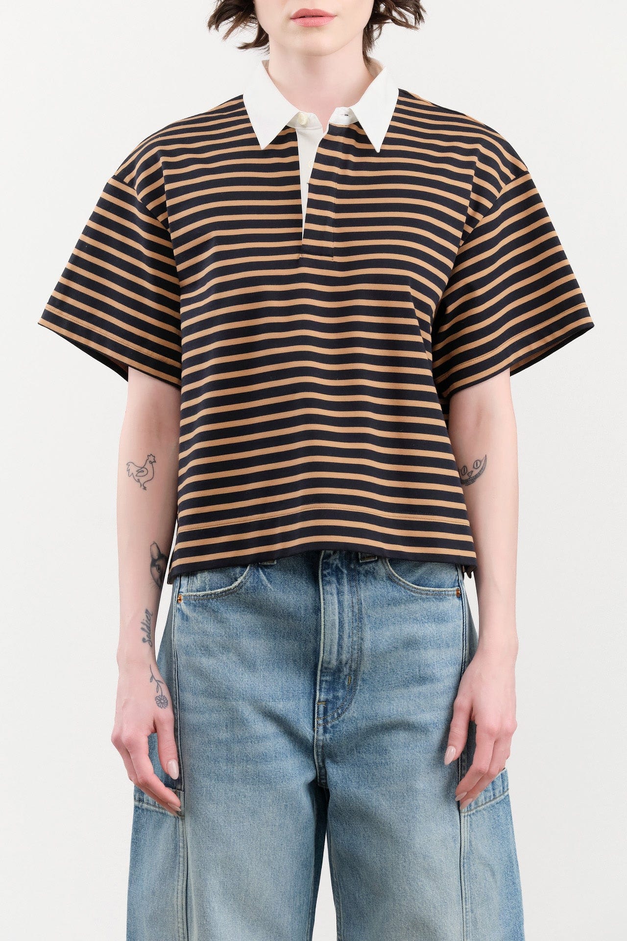 Nicholson & Nicholson Apparel Womens Blouses Rita Top in Navy/Beige